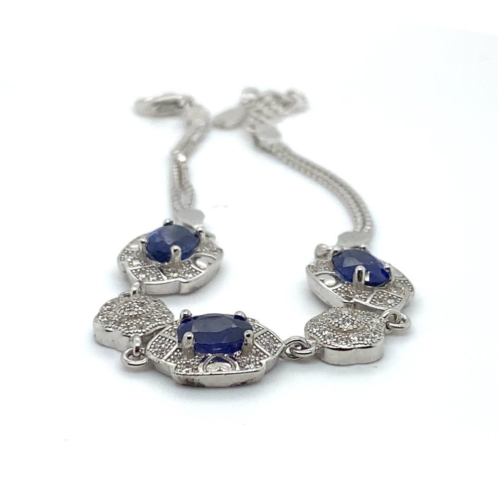 Blue Sapphire 3.30ct Platinum Finish Solid 925 Sterling Silver Bracelet